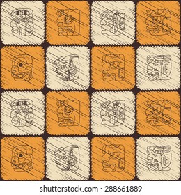 Seamless background with Maya head numerals glyphs for your design