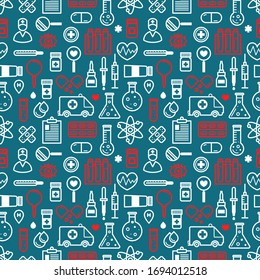 Nahtloser Hintergrund von Medizinischen Symbolen. Vektorillustration