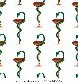 Seamless background of medical symbol of snake and bowl
