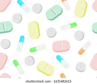 seamless background of medicine, pills ampoules of different colors