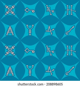 Seamless Background with Medieval Alchemical Signs of Grimoire Magic Book