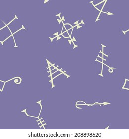 Seamless Background with Medieval Alchemical Signs of Grimoire Magic Book