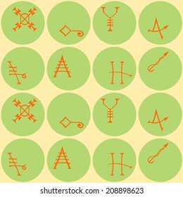 Seamless Background with Medieval Alchemical Signs of Grimoire Magic Book
