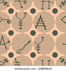 Seamless Background with Medieval Alchemical Signs of Grimoire Magic Book