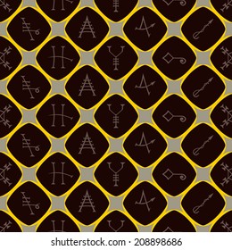 Seamless Background with Medieval Alchemical Signs of Grimoire Magic Book