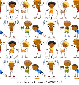 Seamless background with men doing sports illustration