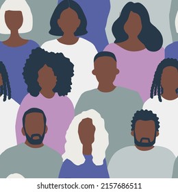 Seamless background with men and women. There are silhouettes of different people. Diverse group of people. Pattern with people icons. Crowd. Vector illustration.