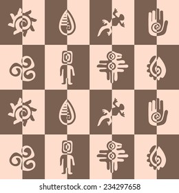 Seamless background with Mexican relics dingbats characters