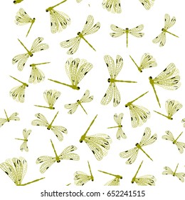 Seamless background in a minimalistic style from abstract dragonflies. Vector template for gift or wrapping paper.
