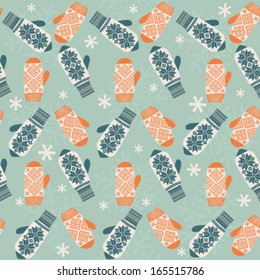 Seamless background with mittens. Vector