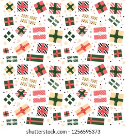 Seamless background with modern color christmas and new year gift boxes. Top view on present boxes. Pattern for your design and print. Vector