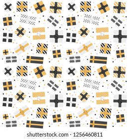 Seamless background with modern color gift boxes. Top view on present boxes. Pattern for your design. Vector