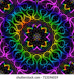 SEAMLESS BACKGROUND with modern design. Floral lace geometric ornament. black, rainbow color. vector. for print, fabric, wallpaper