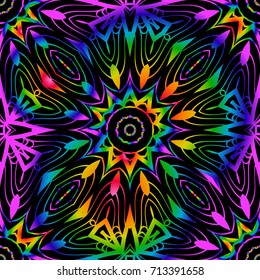 SEAMLESS BACKGROUND with modern design. Floral lace geometric ornament. black, rainbow color. vector. for print, fabric, wallpaper