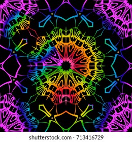 SEAMLESS BACKGROUND with modern design. Floral lace geometric ornament. black, rainbow color. vector. for print, fabric, wallpaper