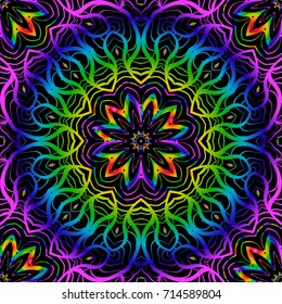 SEAMLESS BACKGROUND with modern design. Floral lace geometric ornament. black, rainbow color. vector. for print, fabric, wallpaper