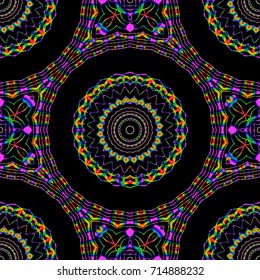 SEAMLESS BACKGROUND with modern design. Floral lace geometric ornament. black, rainbow color. vector. for print, fabric, wallpaper