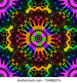 SEAMLESS BACKGROUND with modern design. Floral lace geometric ornament. black, rainbow color. vector. for print, fabric, wallpaper