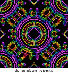 SEAMLESS BACKGROUND with modern design. Floral lace geometric ornament. black, rainbow color. vector. for print, fabric, wallpaper