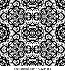 Seamless background with modern design. Floral mandala ornament. black, white color. vector. design element for print, fabric, wallpaper