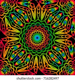 Seamless background with modern design. Floral mandala ornament. black, rainbow color. vector. design element for print, fabric, wallpaper