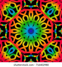 Seamless background with modern design. Floral mandala ornament. black, rainbow color. vector. design element for print, fabric, wallpaper