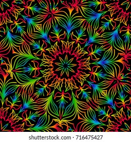Seamless background with modern design. Floral mandala ornament. black, rainbow color. vector. design element for print, fabric, wallpaper