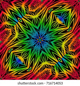 Seamless background with modern design. Floral mandala ornament. black, rainbow color. vector. design element for print, fabric, wallpaper