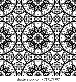 Seamless background with modern design. Floral mandala ornament. black, white color. vector. design element for print, fabric, wallpaper