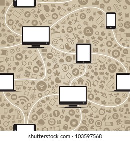 Seamless background of modern gadgets and media icons