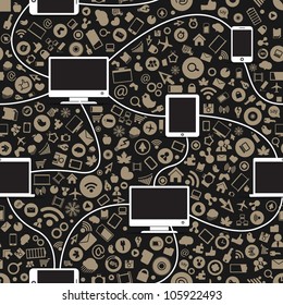 Seamless background of modern gadgets and media icons