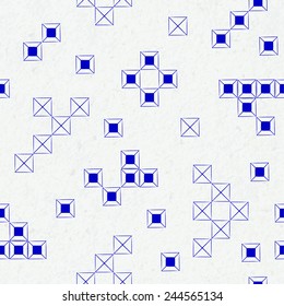seamless background with modern geometric squares pattern on a watercolor paper