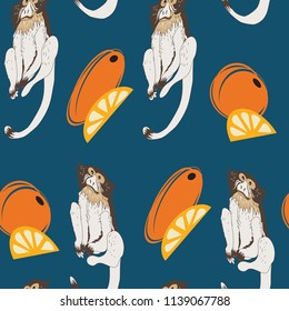 seamless background with monkey and tropic fruits