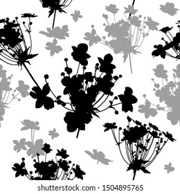 The seamless background is monochrome flowers. Vector illustration