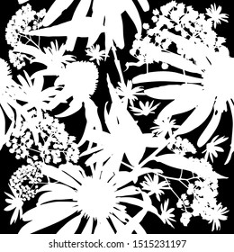 The seamless background is monochrome flowers. Vector illustration