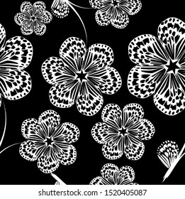 The seamless background is monochrome flowers. Vector illustration