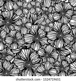 The seamless background is monochrome flowers. Vector illustration