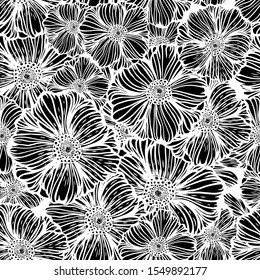 The seamless background is monochrome flowers. Vector illustration