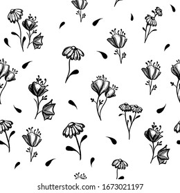 The seamless background is monochrome flowers. Vector illustration