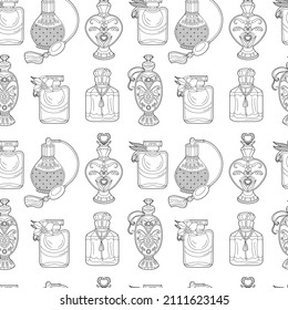 Fondo impecable con botellas de perfume monocromo. Textura infinita con aroma diferente.  Colores de libros para niños y adultos