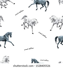 seamless background of monochrome polygonal vector-isolated images of horses on a white background in the style of " low poly"  