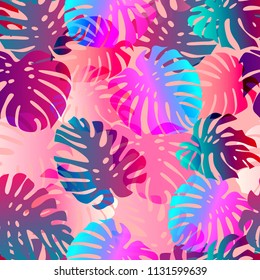 Seamless background of a monster flower. Neon color. Pink background. Vector.