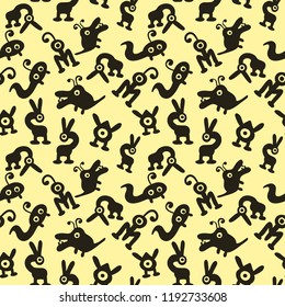 seamless background with monsters and aliens beige
