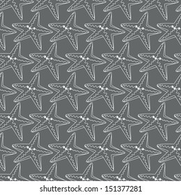 Seamless background. Monsters and freaks. Set 11. Starfish. Black-white. Vector illustration