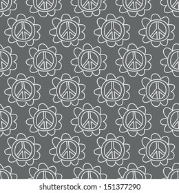 Seamless background. Monsters and freaks. Set 19. Doodle Peace Sign. Black-white. Vector illustration