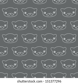 Seamless background. Monsters and freaks. Set 25. Bear-hipster. Black-white. Vector illustration