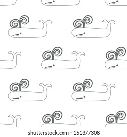 Seamless background. Monsters and freaks. Set 16. Whale. Black-white. Vector illustration