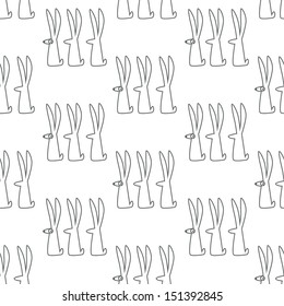 Seamless background. Monsters and freaks. Set 26. Rabbit. Black-white. Vector illustration