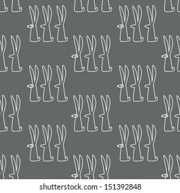 Seamless background. Monsters and freaks. Set 27. Rabbit. Black-white. Vector illustration