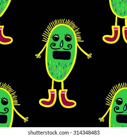 Seamless background with monsters, vector illustration. 